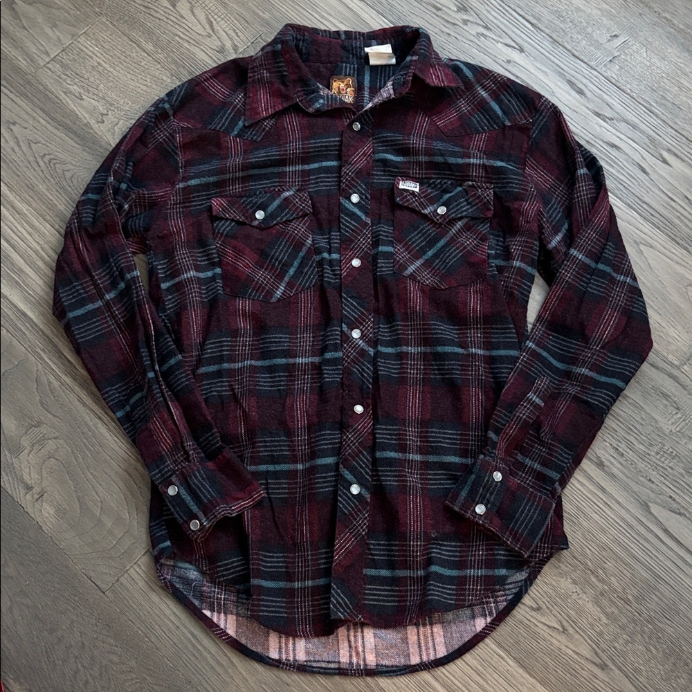 Kodiak | Vintage Plaid Flannel Shirt in Burgundy and Teal Medium 15/15 1/2